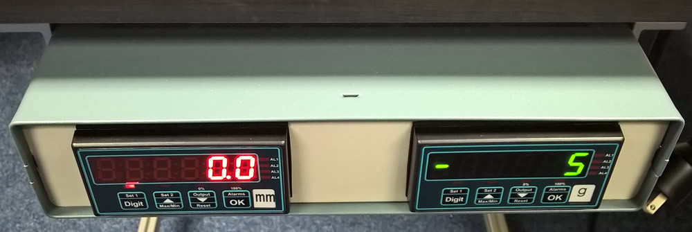 intuitive4 digital panel meters used in fabric tension testing rig.